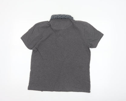 Pretty Green Womens Grey Polo Shirt L Paisley Collar Cotton