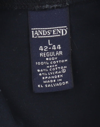 Lands' End Men's Black Long Sleeve Cotton High Neck Top L Regular