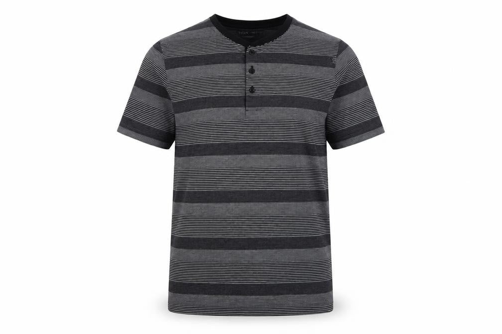 Splash Men Grey Striped Henley Short Sleeve T-Shirt Size L