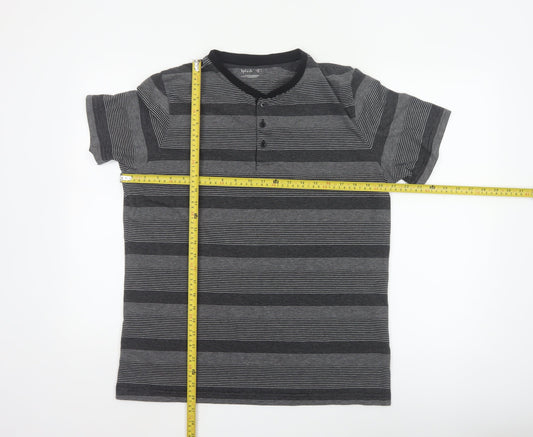 Splash Men Grey Striped Henley Short Sleeve T-Shirt Size L
