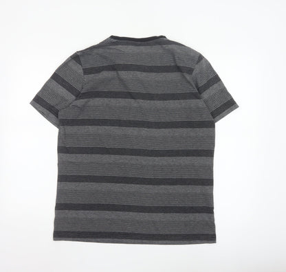 Splash Men Grey Striped Henley Short Sleeve T-Shirt Size L