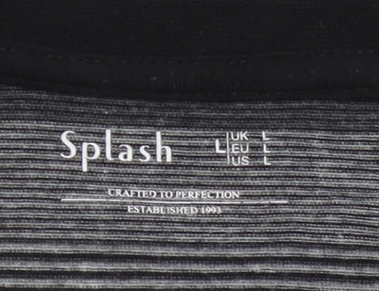 Splash Men Grey Striped Henley Short Sleeve T-Shirt Size L