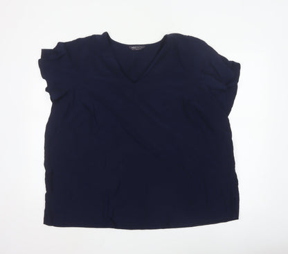 Marks and Spencer Women’s Blue Viscose Blouse Size 24 V-Neck Short Sleeve