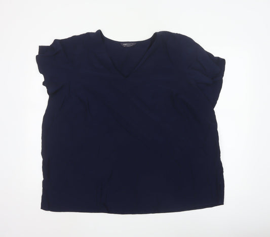 Marks and Spencer Women’s Blue Viscose Blouse Size 24 V-Neck Short Sleeve