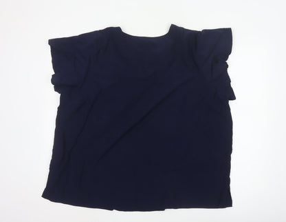 Marks and Spencer Women’s Blue Viscose Blouse Size 24 V-Neck Short Sleeve