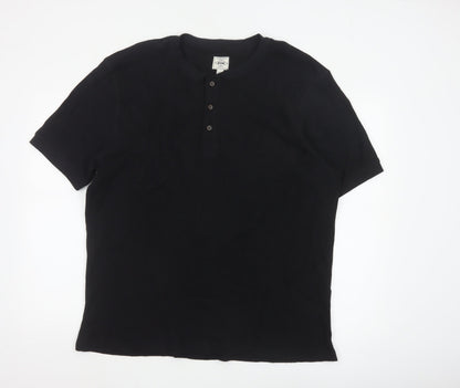 Next Men’s Black Henley Short Sleeve Cotton T-Shirt Size L