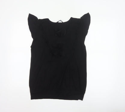 Dorothy Perkins Women Black Size 16 Ruffle Sleeve Viscose Top