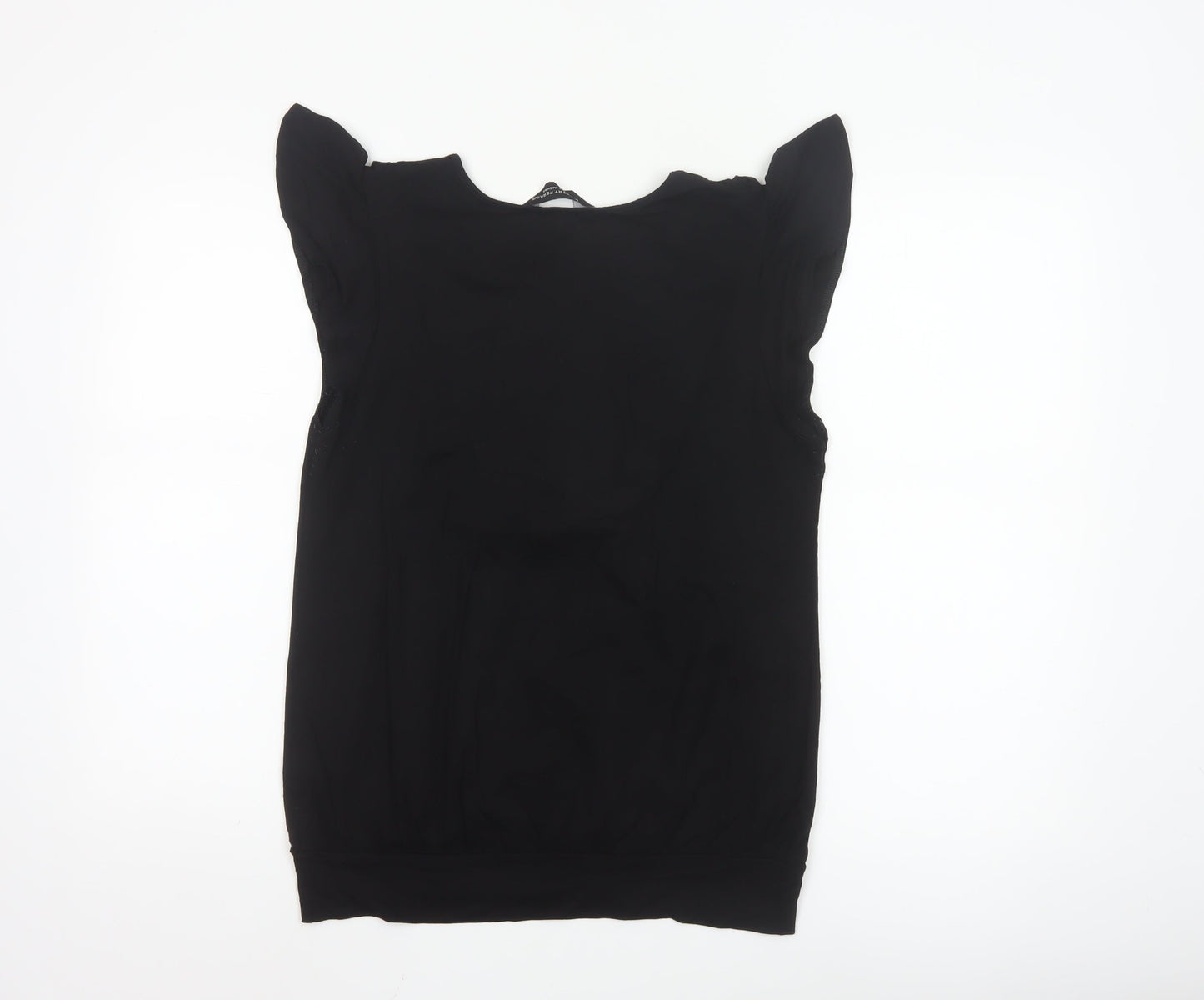 Dorothy Perkins Women Black Size 16 Ruffle Sleeve Viscose Top
