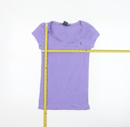 Ralph Lauren Women Purple V-Neck Basic Slim Fit T-Shirt M