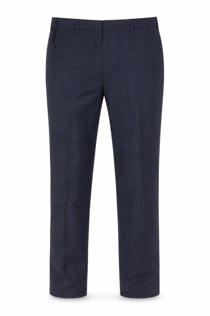 Marks and Spencer Men's Blue Check Regular Fit Trousers 38L