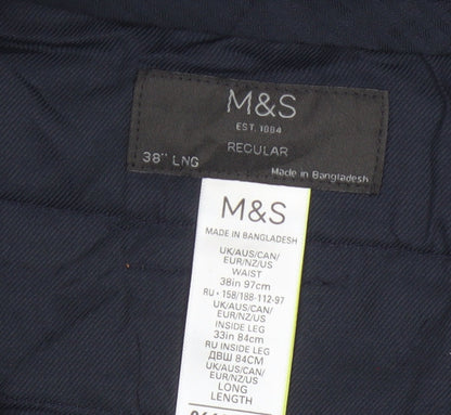 Marks and Spencer Men's Blue Check Regular Fit Trousers 38L