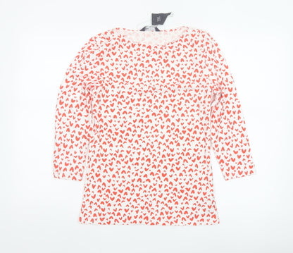 Marks and Spencer Women White Heart Print Long Sleeve T-Shirt Size 10