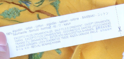 Zara Women Yellow Floral Embroidered Cotton T-Shirt Size 12