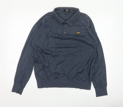 Threadbare Men's Blue Collared Henley XL Cotton Knit Jumper