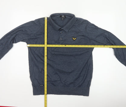 Threadbare Men's Blue Collared Henley XL Cotton Knit Jumper