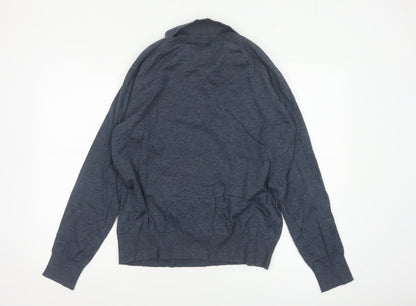 Threadbare Men's Blue Collared Henley XL Cotton Knit Jumper