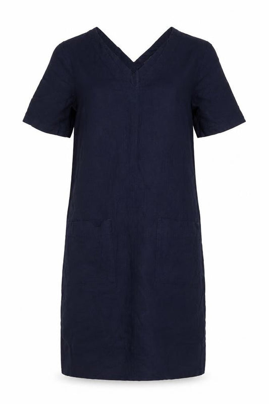 Marks & Spencer Women's Navy V-Neck Linen Blend Shift Dress Size 6