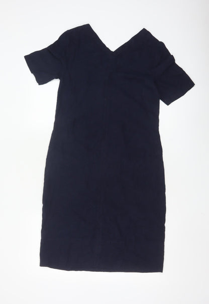 Marks and Spencer Women's Navy V-Neck Linen Blend Shift Dress Size 6