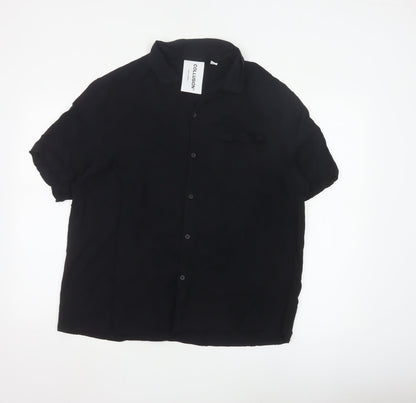 Collusion Unisex Black Button-Up Shirt L Viscose Short Sleeve
