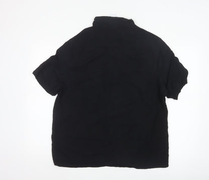 Collusion Unisex Black Button-Up Shirt L Viscose Short Sleeve