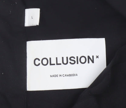 Collusion Unisex Black Button-Up Shirt L Viscose Short Sleeve
