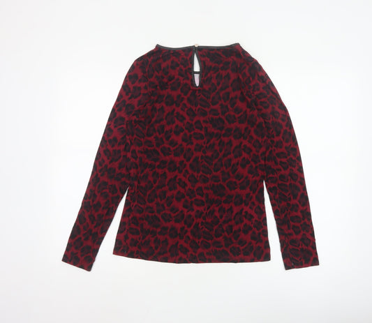 Oasis Women's Red Leopard Print Long Sleeve Jersey Blouse M