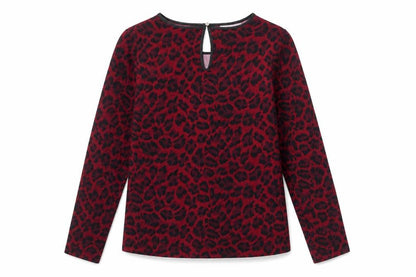 Oasis Women's Red Leopard Print Long Sleeve Jersey Blouse M
