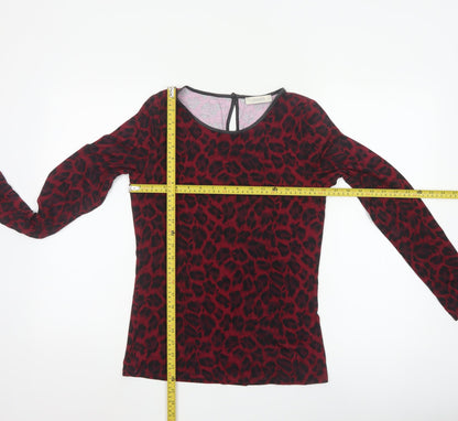 Oasis Women's Red Leopard Print Long Sleeve Jersey Blouse M