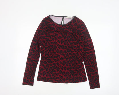 Oasis Women's Red Leopard Print Long Sleeve Jersey Blouse M