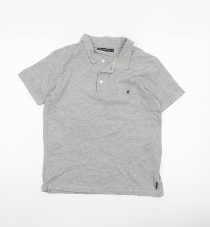 French Connection Women Grey Polo Shirt S Short Sleeve Cotton
