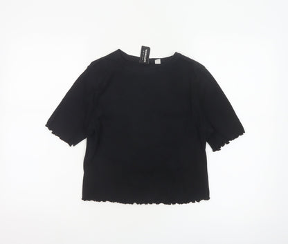 Collusion Women's Black Cropped T-Shirt UK 16 Slim Fit