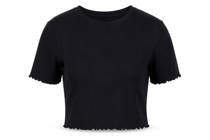 Collusion Women's Black Cropped T-Shirt UK 16 Slim Fit