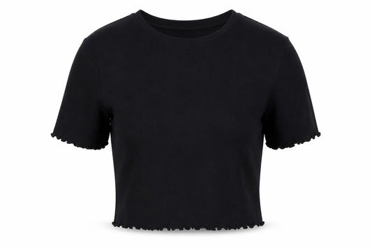 Collusion Women's Black Cropped T-Shirt UK 16 Slim Fit
