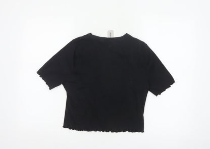 Collusion Women's Black Cropped T-Shirt UK 16 Slim Fit