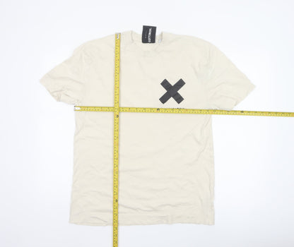 COLLUSION Men Beige Cotton Crew Neck Short Sleeve T-Shirt M Urban Style