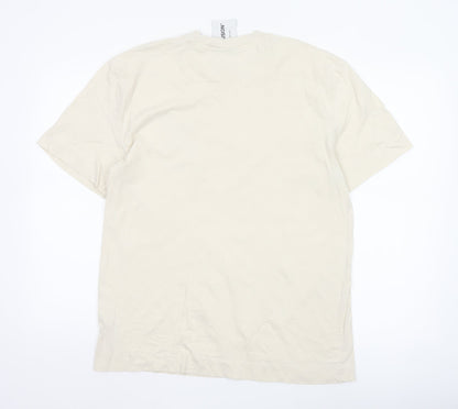 COLLUSION Men Beige Cotton Crew Neck Short Sleeve T-Shirt M Urban Style