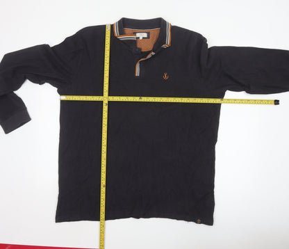 Next Men's Black Long Sleeve Polo Shirt XXL Organic Cotton