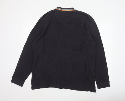 Next Men's Black Long Sleeve Polo Shirt XXL Organic Cotton