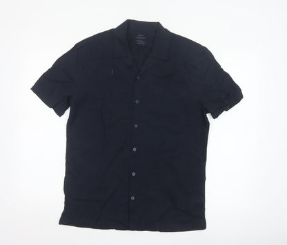 Marks and Spencer Men's Blue Linen Blend Regular Fit Short Sleeve Shirt S