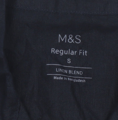 Marks and Spencer Men's Blue Linen Blend Regular Fit Short Sleeve Shirt S