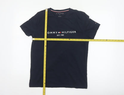 Tommy Hilfiger Men Blue Regular Fit Logo Cotton Crew Neck T-Shirt M