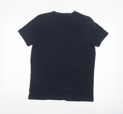 Tommy Hilfiger Men Blue Regular Fit Logo Cotton Crew Neck T-Shirt M