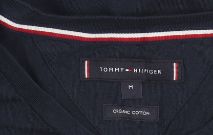 Tommy Hilfiger Men Blue Regular Fit Logo Cotton Crew Neck T-Shirt M