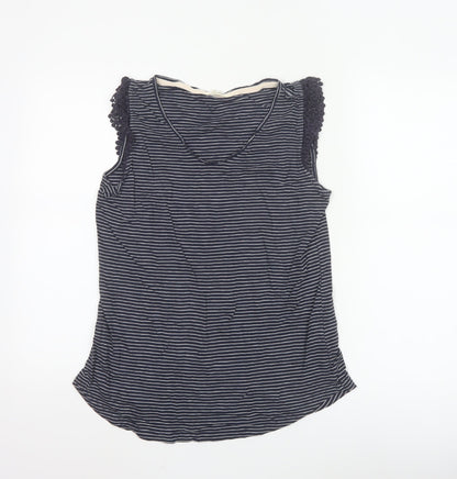 White Stuff Women Navy Striped Sleeveless Cotton Modal Top Size 12