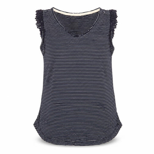 White Stuff Women Navy Striped Sleeveless Cotton Modal Top Size 12
