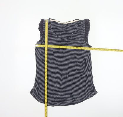 White Stuff Women Navy Striped Sleeveless Cotton Modal Top Size 12