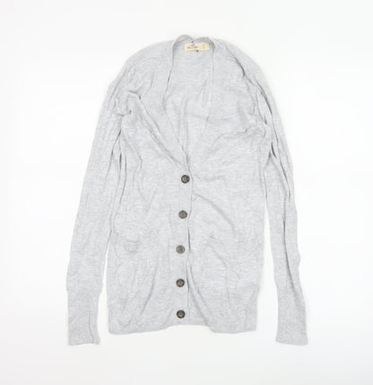 Hollister Women Grey Knit Long Sleeve Button Cardigan Small