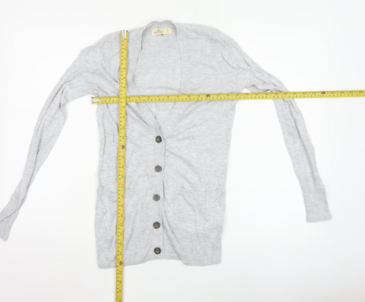 Hollister Women Grey Knit Long Sleeve Button Cardigan Small