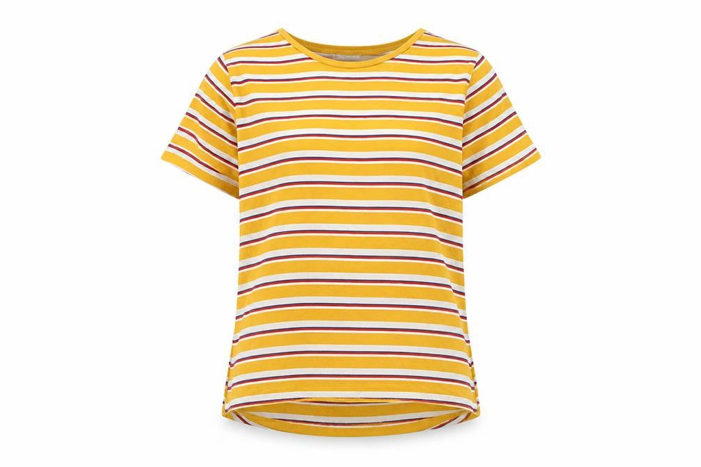 Zara Women Yellow Striped Short Sleeve Basic T-Shirt Size S