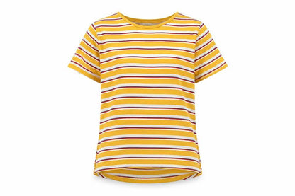 Zara Women Yellow Striped Short Sleeve Basic T-Shirt Size S